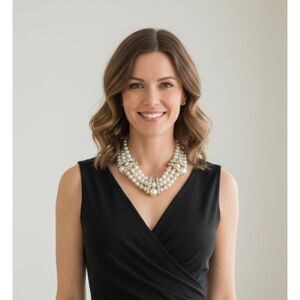 EUC 3-Strand Pearl Rhinestone Clasp Necklace Costume